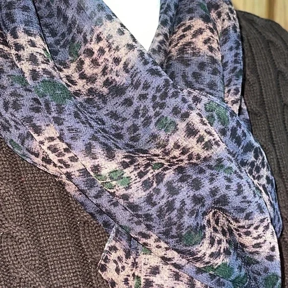 Silk Chiffon Cheetah Print Sheer Oblong Scarf 74” X 12”